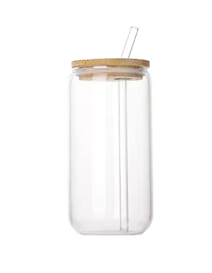 1PCS 500ML Bamboo Lid Straw Glass High Value Milk, Tea, Water, Coffee Cup Clear Mason Cup Gift Cup