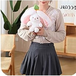 MIAODAM Bunny Stuffed Animal Reversible Cuddle Bunny Stuffed,Strawberry Bunny Transformed Rabbit Plush Zipper,Turns Into Ears Bunnies Plushies Toy Cute Stuffy Doll Easter