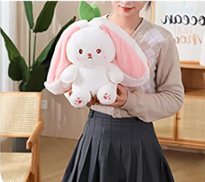 MIAODAM Bunny Stuffed Animal Reversible Cuddle Bunny Stuffed,Strawberry Bunny Transformed Rabbit Plush Zipper,Turns Into Ears Bunnies Plushies Toy Cute Stuffy Doll Easter