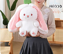 MIAODAM Bunny Stuffed Animal Reversible Cuddle Bunny Stuffed,Strawberry Bunny Transformed Rabbit Plush Zipper,Turns Into Ears Bunnies Plushies Toy Cute Stuffy Doll Easter