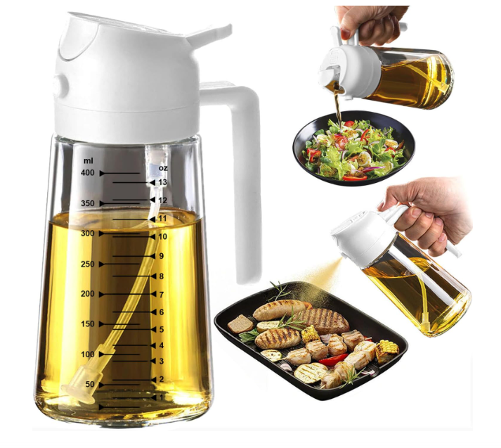 Glass Oil Sprayer for Cooking 16oz/470ml, Kitchen Gadget for Air Fryer, Salad, BBQ, Frying（White）