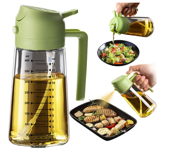 Glass Oil Sprayer for Cooking 16oz/470ml, Kitchen Gadget for Air Fryer, Salad, BBQ, Frying（White）