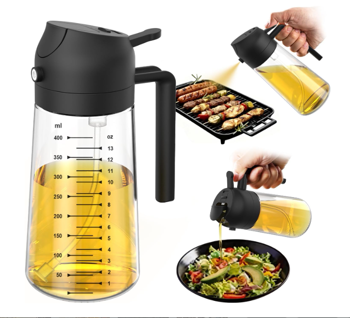 Glass Oil Sprayer for Cooking 16oz/470ml, Kitchen Gadget for Air Fryer, Salad, BBQ, Frying（White）
