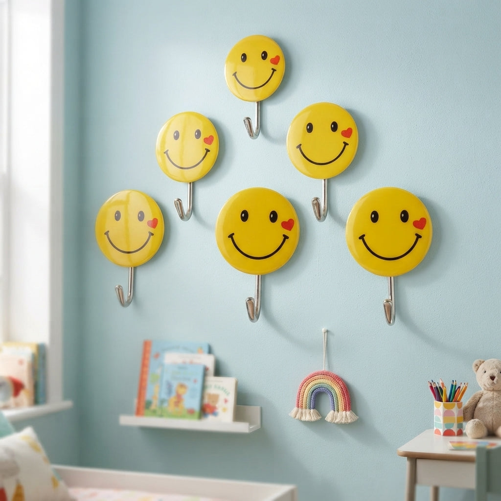 6 Pack Adhesive Hooks Cute Utility Hooks, Key Hooks for Wall Decorative, for Hanging Hat, Towel, Key, Towel Hook Wall Mount for Home, Kitchen, Bathroom, Office