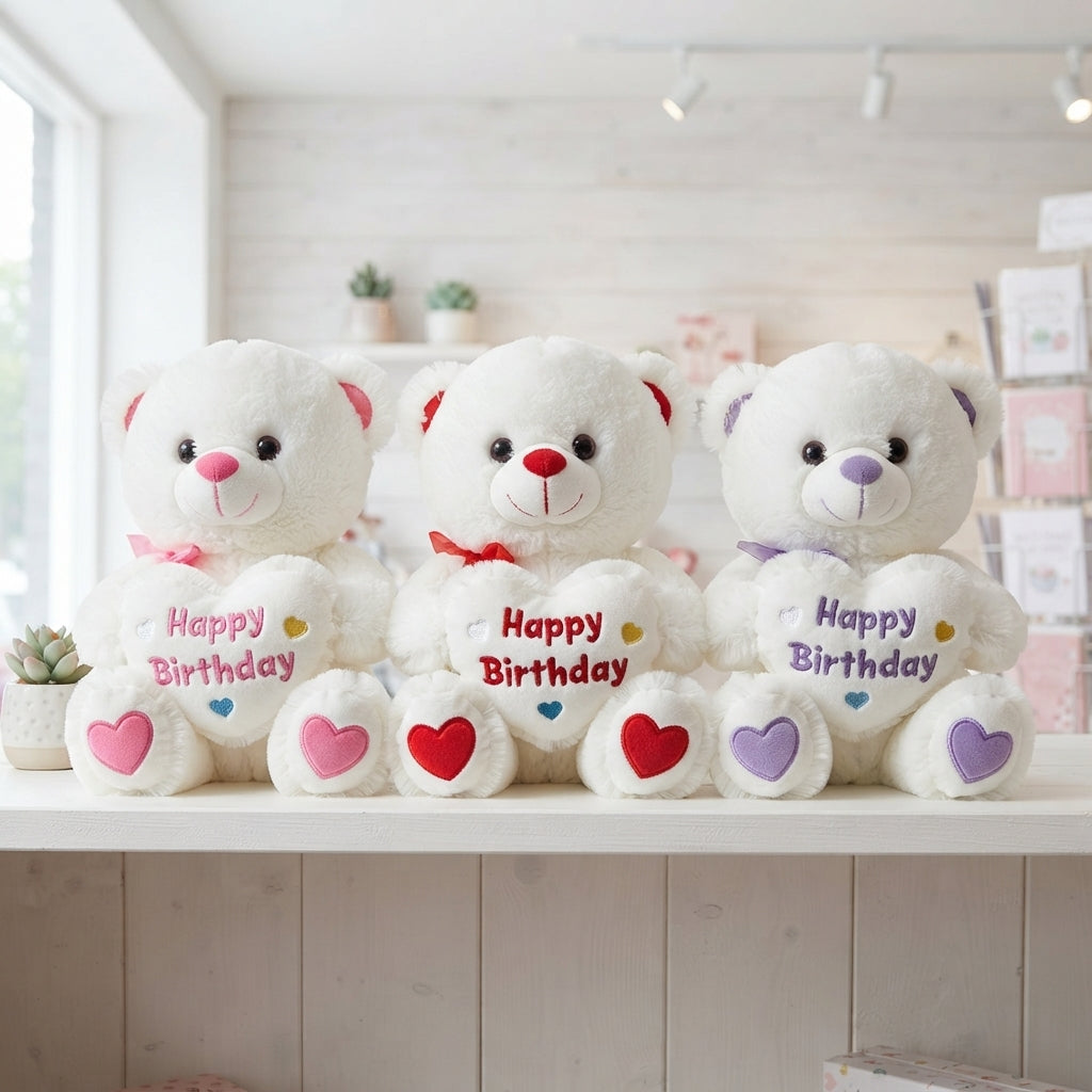 White Plush Teddy Bear with Red Heart Happy birthday  Cute Small Teddy Bear Soft Stuffed Animal Plush Doll for Happy  Birthday Gift for Kids Girls Girlfriend