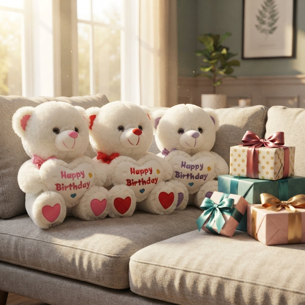 White Plush Teddy Bear with Red Heart Happy birthday  Cute Small Teddy Bear Soft Stuffed Animal Plush Doll for Happy  Birthday Gift for Kids Girls Girlfriend