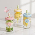 Portable 500ML Straw Cup Reusable Large Capacity Drinking Bottle with Flower Tea Strainer Cartoon Tea Brewing Cup For School