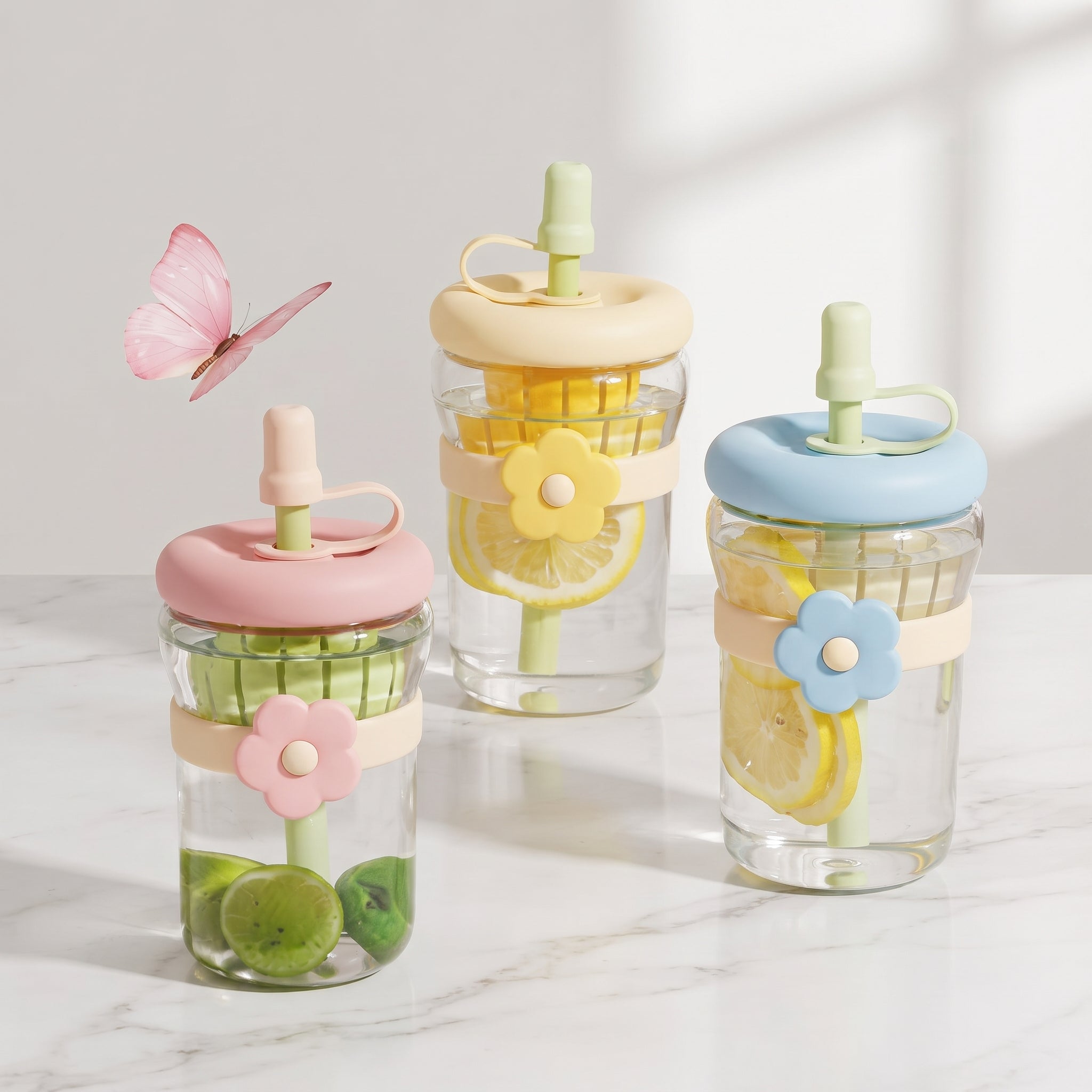 Portable 500ML Straw Cup Reusable Large Capacity Drinking Bottle with Flower Tea Strainer Cartoon Tea Brewing Cup For School