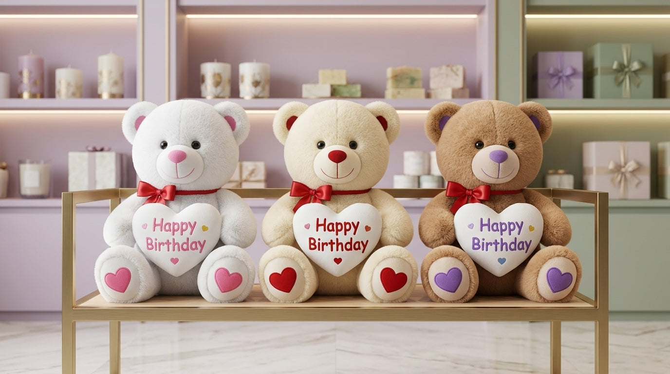 White Plush Teddy Bear with Red Heart Happy birthday  Cute Small Teddy Bear Soft Stuffed Animal Plush Doll for Happy  Birthday Gift for Kids Girls Girlfriend