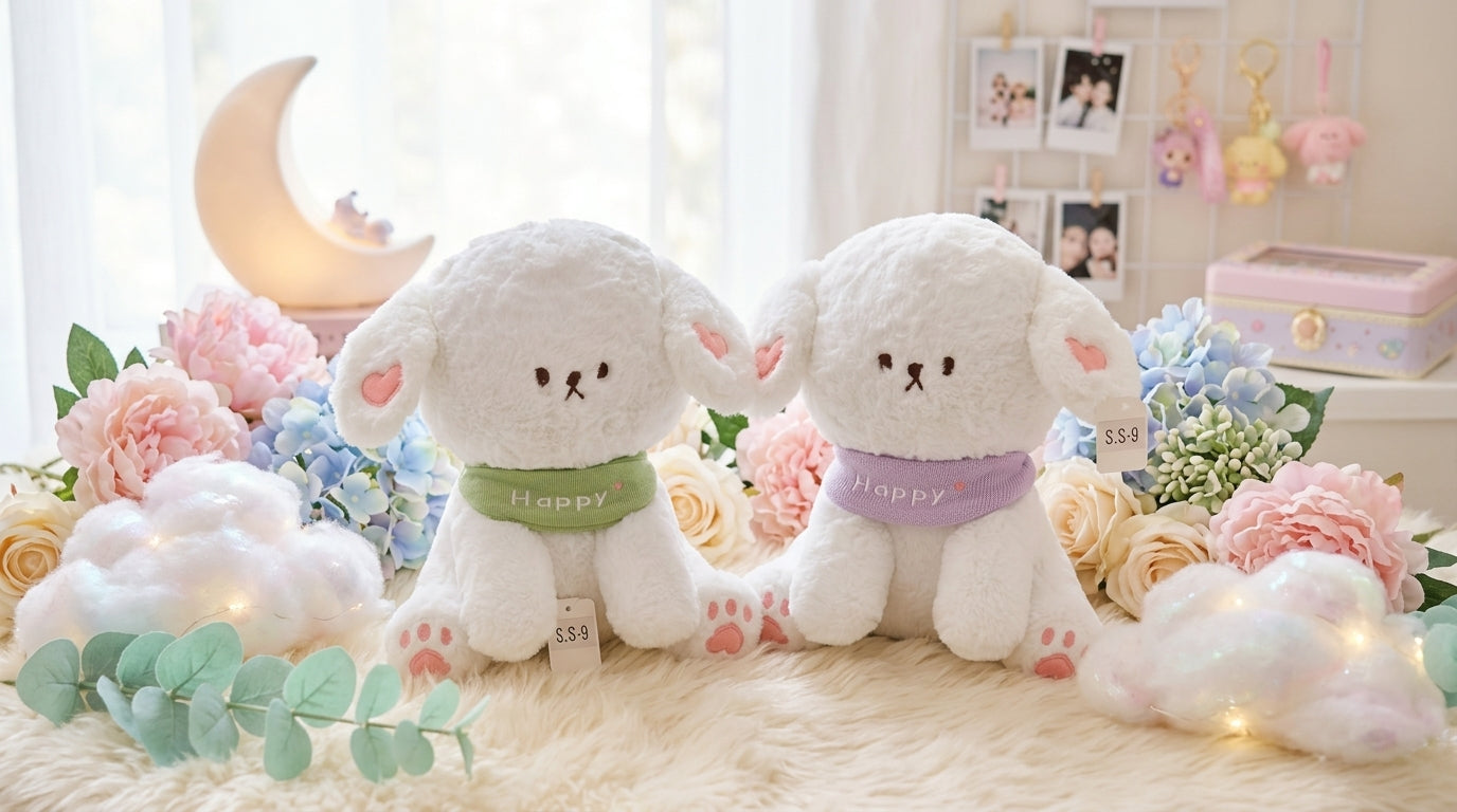 Happy Soft Plush Bunny Toy – Cute White Stuffed Rabbit for Kids, Nursery Décor & Gift