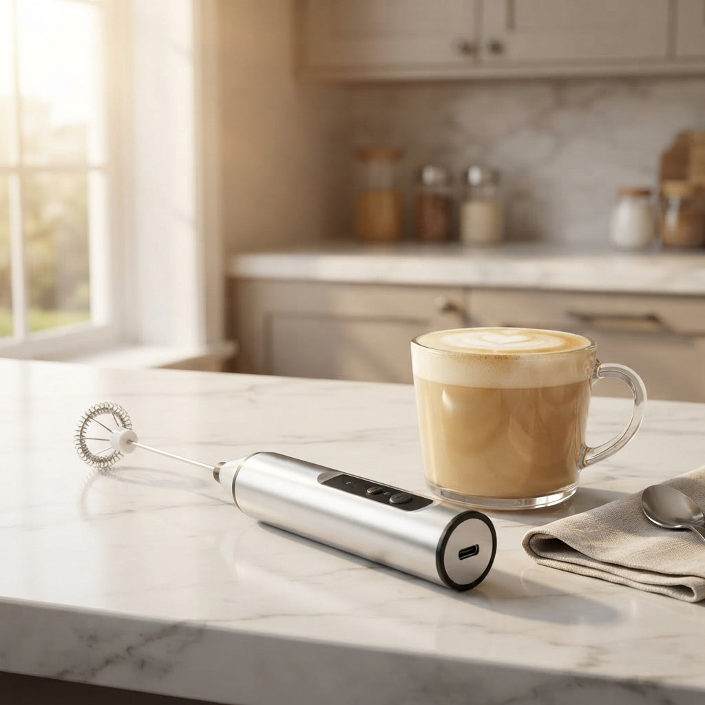 Rechargeable Milk Frother, Handheld Frother Wand for Coffee, 30dB Ultra Quiet Electric Foam Maker, High Power High-speed Drink Mixer Foamer for Matcha, Lattes, Cappuccino
