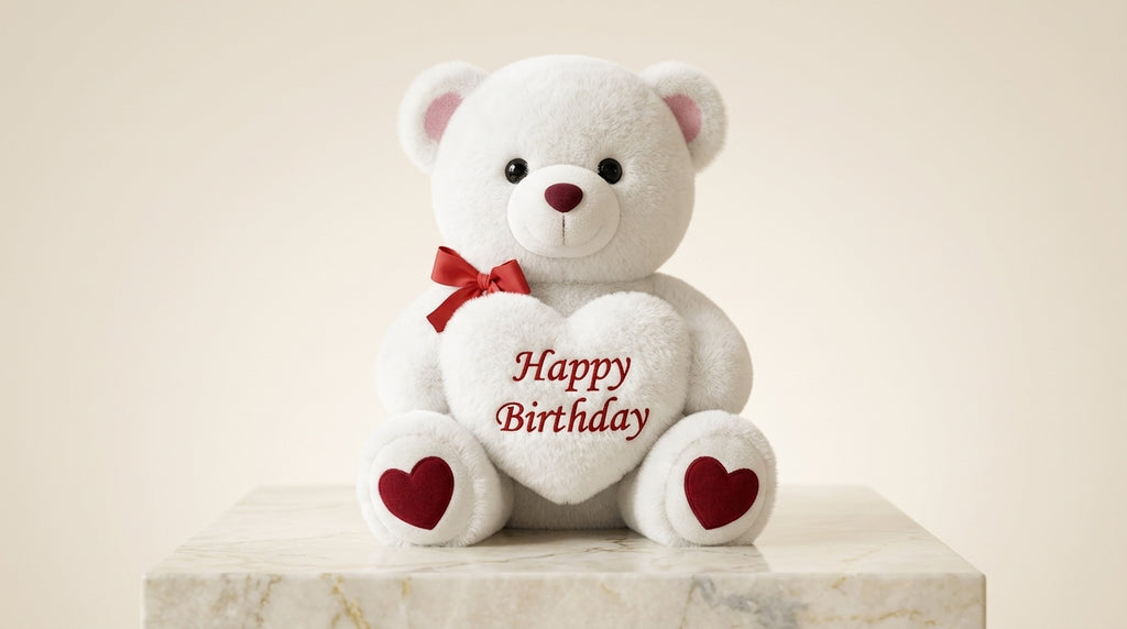 White Plush Teddy Bear with Red Heart Happy birthday  Cute Small Teddy Bear Soft Stuffed Animal Plush Doll for Happy  Birthday Gift for Kids Girls Girlfriend