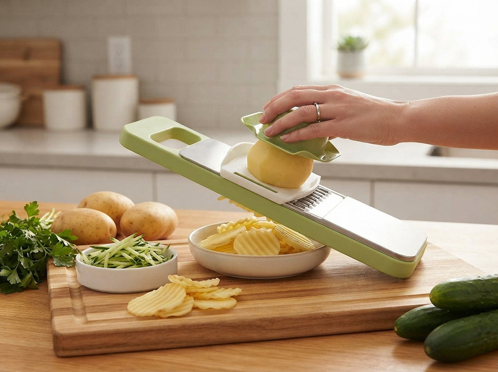 5 in 1 Slicer for Kitchen, Vegetable Slicer Multi Blade Potato Chip, Veggie shredder, Vegetable Cutter,Shredder and peeler For Small Job In Kitchen (Green)