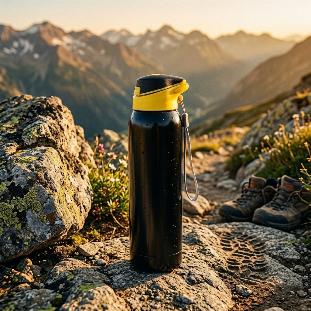 Premium Stainless Steel Water Bottle with Flip Lid & Carry Strap